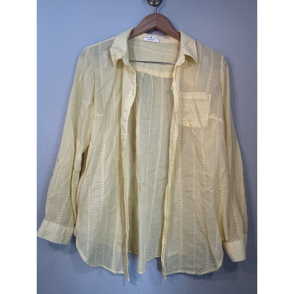 Westport 100% Cotton Swiss Dot Yellow Button Up Long Sleeve Shirt Lightweight - Picture 2 of 9